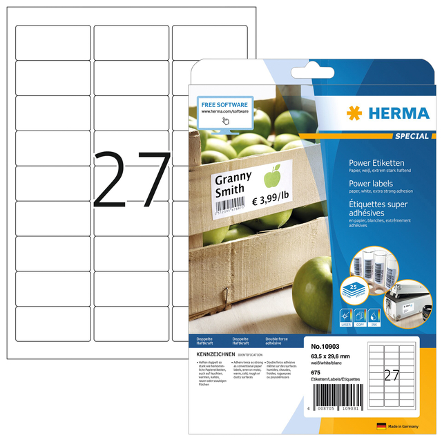 Etiket HERMA Power 10903 63.5x29.6mm wit 675stuks afbeelding