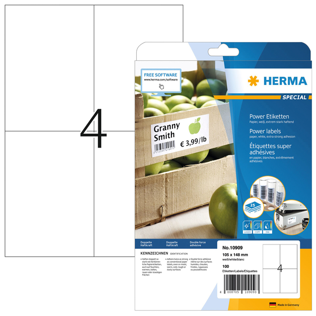 Etiket HERMA Power 10909 105x148mm wit 100stuks afbeelding