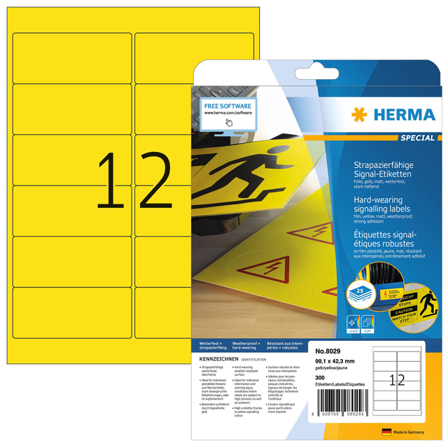 Etiket HERMA 8029 99.1x42.3mm weerbestendig geel 300stuks afbeelding