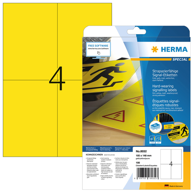 Etiket HERMA 8032 105x148mm weerbestendig geel 100stuks afbeelding