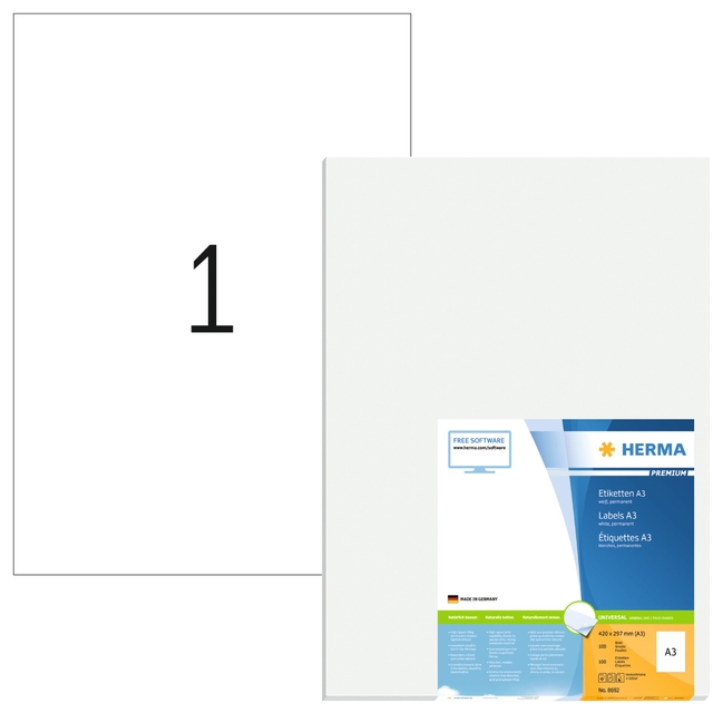 Etiket HERMA 8692 A3 420X297mm 100 etiketten afbeelding