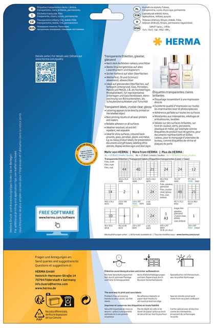Etiket HERMA 8020 210x297mm transparant 25 stuks — Foto 2 van 2