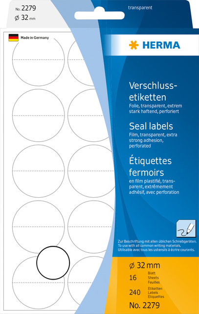 Etiket HERMA 2279 32mm transparant 240 etiketten afbeelding