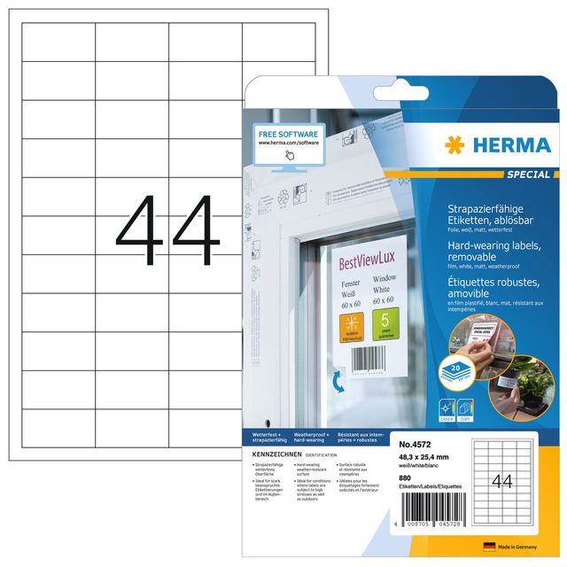 Etiket HERMA 4572 48.3x25.4mm folie wit 880 etiketten afbeelding