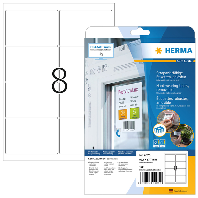 Etiket HERMA 4575 99.1x67.7mm folie wit 160 stuks