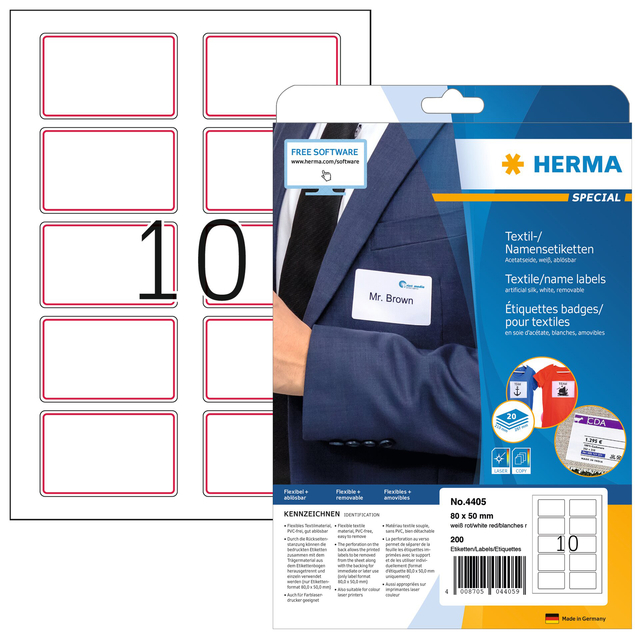 Naambadge etiket HERMA 4405 80X50mm wit rood 200 etiketten afbeelding