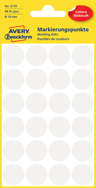 Etiket Avery Zweckform 3170 rond 18mm wit 96 etiketten afbeelding