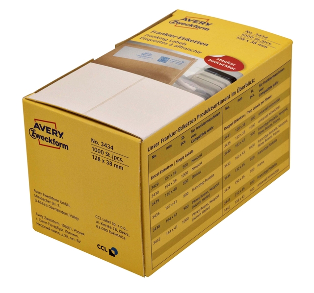 Frankeeretiket Avery Zweckform 3434 128x38mm 1000 etiketten afbeelding