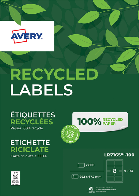 Etiket Avery LR7165-100 99.1x67.7mm recycled wit 800 etiketten afbeelding