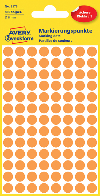 Etiket Avery Zweckform 3178 rond 8mm oranje 416stuks afbeelding