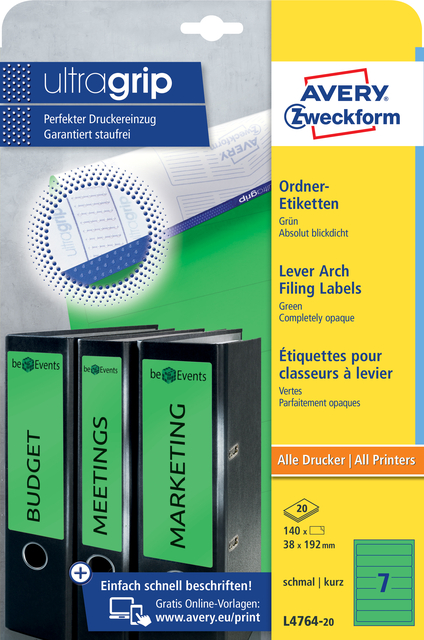 Rugetiket Avery Zweckform smal 38x192mm zelfklevend groen afbeelding