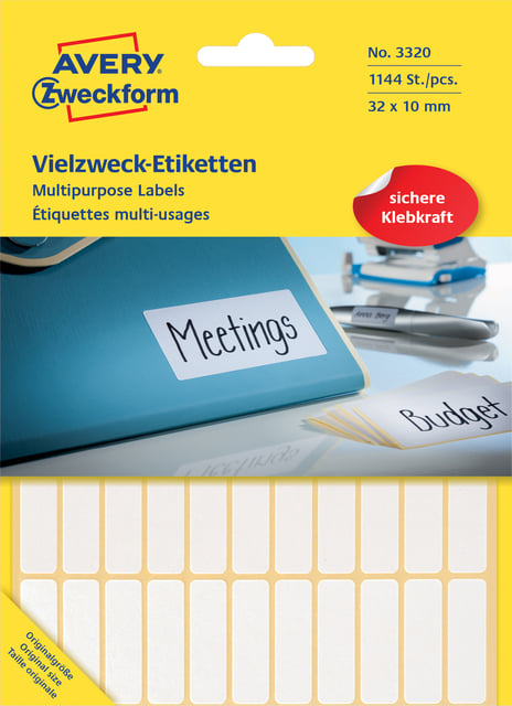 Etiket Avery Zweckform 3320 32x10mm wit 1144stuks afbeelding