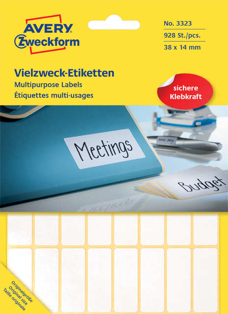 Etiket Avery Zweckform 3323 38x14mm wit 928stuk afbeelding