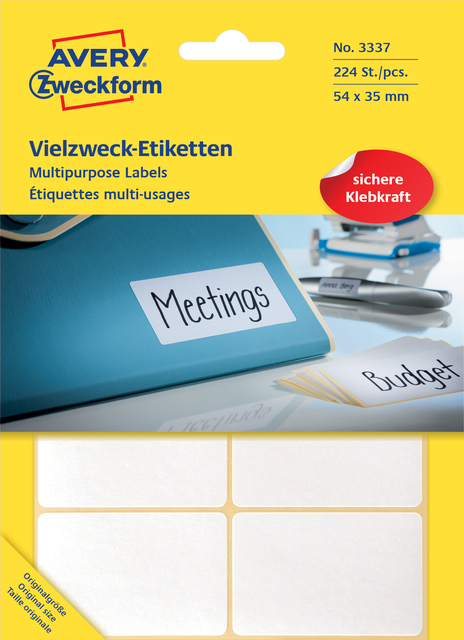 Etiket Avery Zweckform 3337 54x35mm wit 224stuks afbeelding