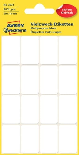 Etiket Avery Zweckform 3074 29x18mm wit 96 etiketten