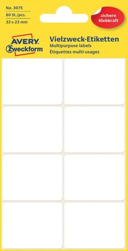Etiket Avery Zweckform 3075 32x23mm wit 60 etiketten
