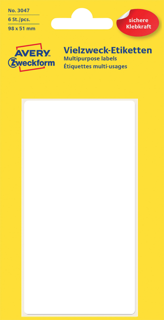 Etiket Avery Zweckform 3047 98x51mm wit 6stuks afbeelding