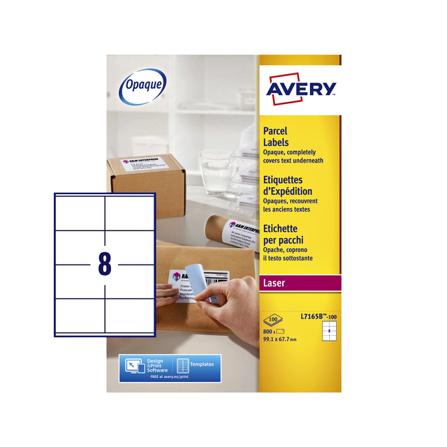 Etiket Avery L7165B-100 99.1x67.7mm blockout 800 stuks