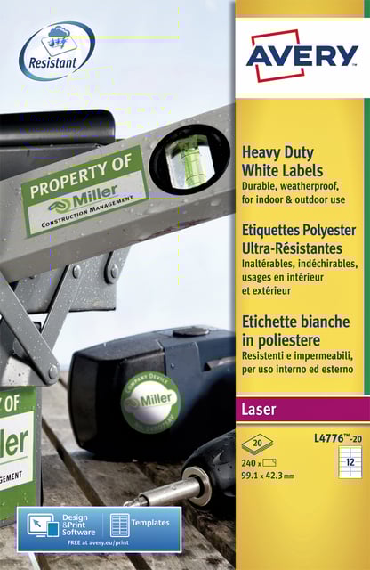 Etiket Avery L4776-20 99.1x42.3mm polyester wit 240 etiketten afbeelding