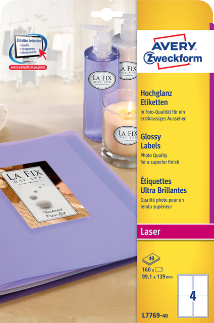 Etiket Avery Zweckform L7769-40 99.1x139mm hoogglans wit 160stuks afbeelding
