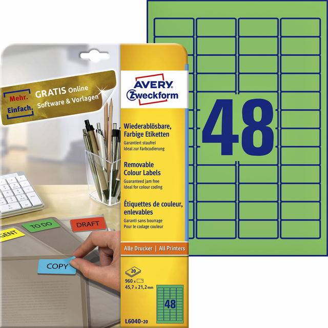 Etiket Avery Zweckform L6040-20 45.7x21.2mm groen 960stuks afbeelding