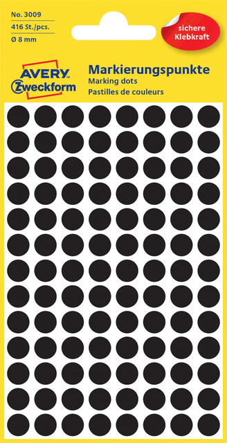 Etiket Avery Zweckform 3009 rond 8mm zwart 416stuks afbeelding