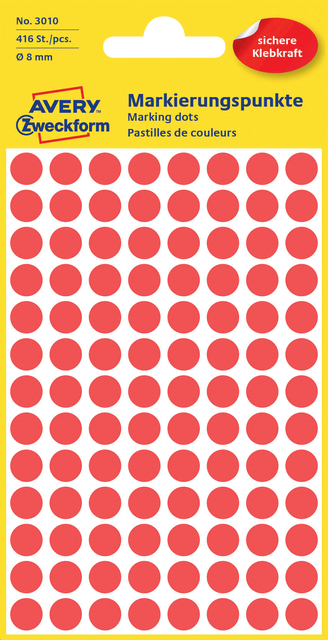 Etiket Avery 3010 rond 8mm rood 416 stuks afbeelding
