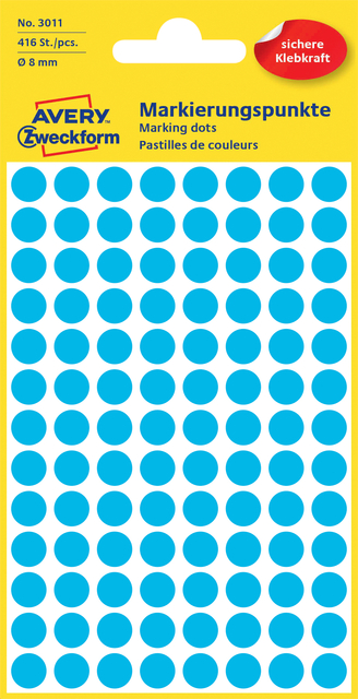 Etiket Avery 3011 rond 8mm blauw 416 stuks afbeelding