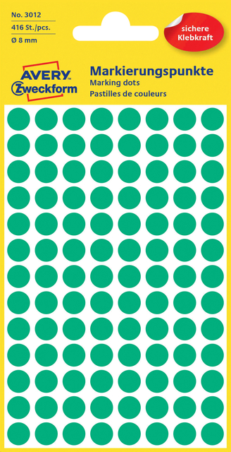 Etiket Avery 3012 rond 8mm groen 416 stuks afbeelding