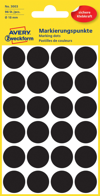 Etiket Avery Zweckform 3003 rond 18mm zwart 96stuks afbeelding