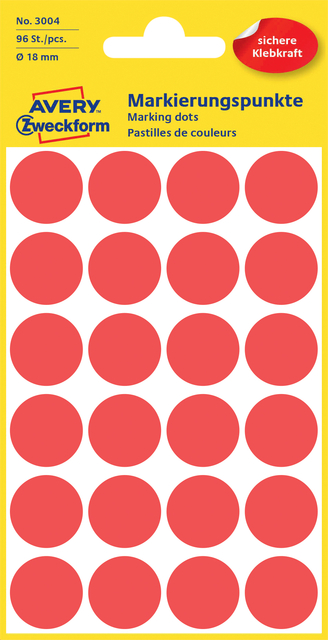 Etiket Avery 3004 rond 18mm rood 96 stuks afbeelding