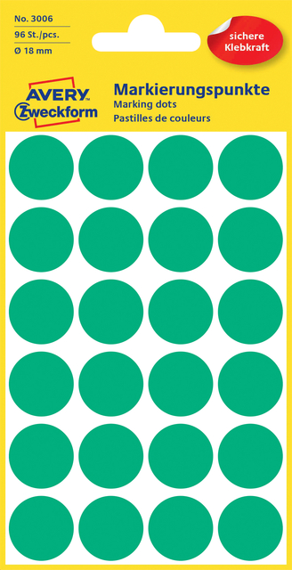 Etiket Avery Zweckform 3006 rond 18mm groen 96stuks afbeelding