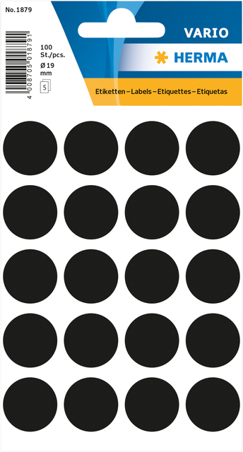 Etiket HERMA 1879 rond 19mm zwart 100 stuks