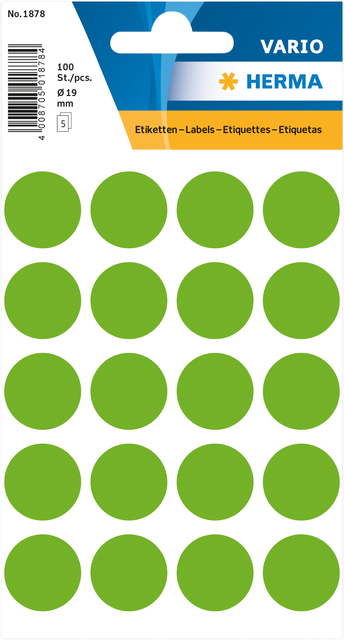 Etiket HERMA 1878 rond 19mm fluor groen 100stuks afbeelding