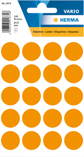 Etiket HERMA 1874 rond 19mm fluor oranje 100stuks afbeelding