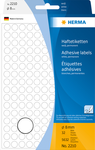 Etiket HERMA 2210 rond 8mm wit 5632stuks afbeelding