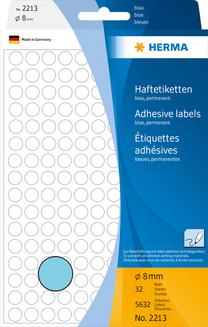 Etiket HERMA 2213 rond 8mm blauw 5632stuks afbeelding