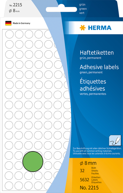 Etiket HERMA 2215 rond 8mm groen 5632stuks afbeelding