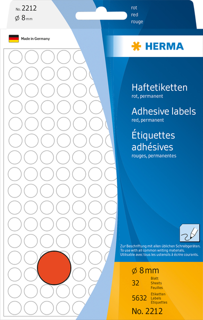 Etiket HERMA 2212 rond 8mm rood 5632stuks afbeelding