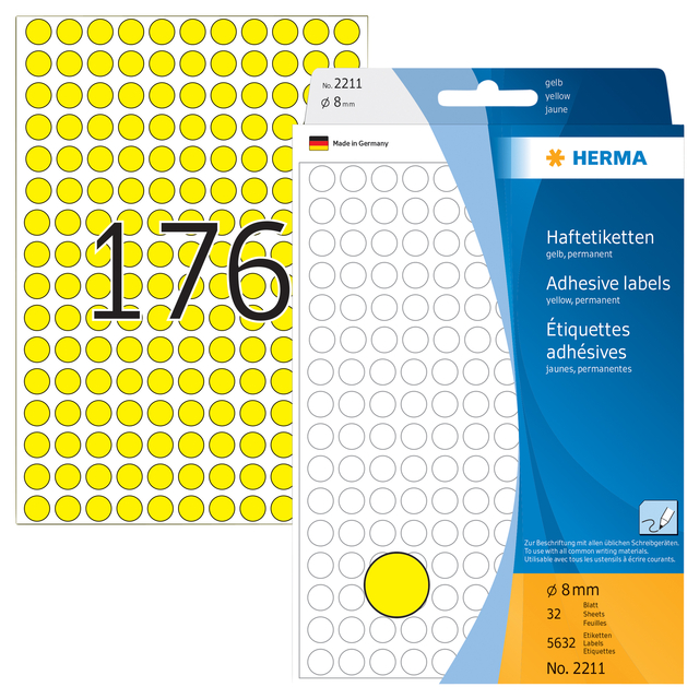 Etiket HERMA 2211 rond 8mm geel 5632 stuks