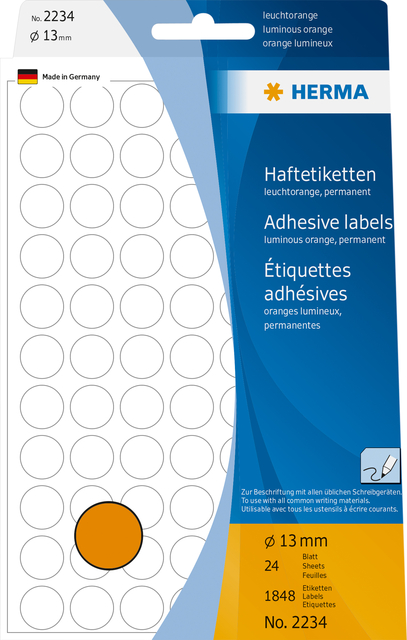 Etiket HERMA 2234 rond 13mm fluor oranje 1848stuks afbeelding