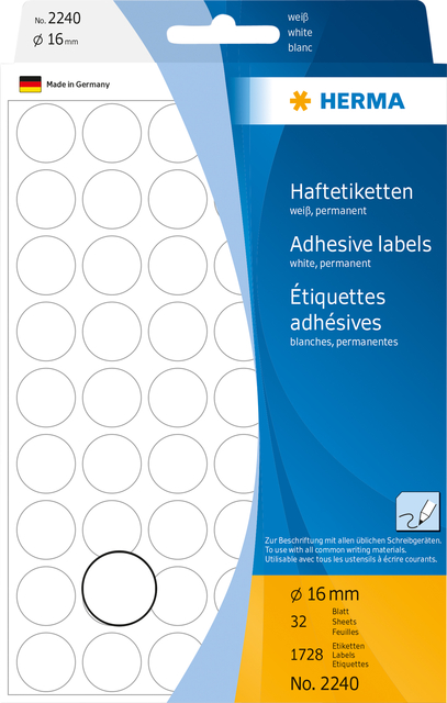 Etiket HERMA 2240 rond 16mm wit 1728stuks afbeelding