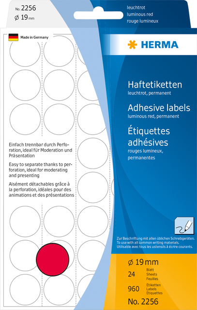 Etiket HERMA 2256 rond 19mm fluor rood 960stuks afbeelding