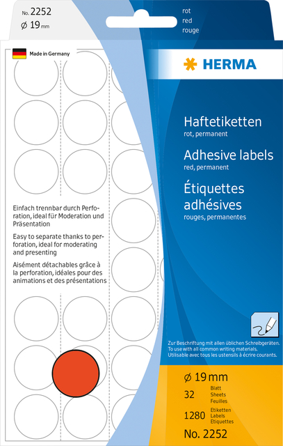 Etiket HERMA 2252 rond 19mm rood 1280stuks afbeelding