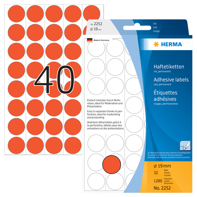 Etiket HERMA 2252 rond 19mm rood 1280 stuks — Foto 2 van 2