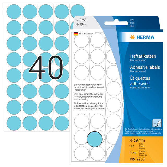 Etiket HERMA 2253 rond 19mm blauw 1280 stuks — Foto 2 van 2