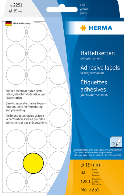 Etiket HERMA 2251 rond 19mm geel 1280stuks afbeelding