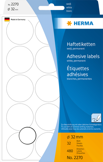 Etiket HERMA 2270 rond 32mm wit 480stuks afbeelding
