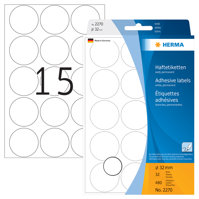 Etiket HERMA 2270 rond 32mm wit 480 stuks — Foto 2 van 2