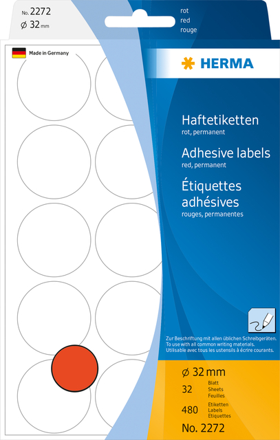 Etiket HERMA 2272 rond 32mm rood 480stuks afbeelding
